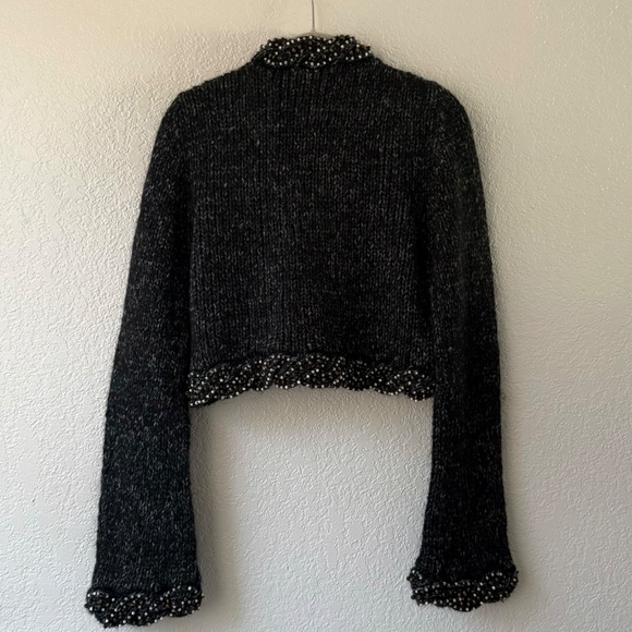 renee c. Gray beaded Mohair Wool Blend Cropped Bell Sleeve Sweater Size L - Picture 2 of 13